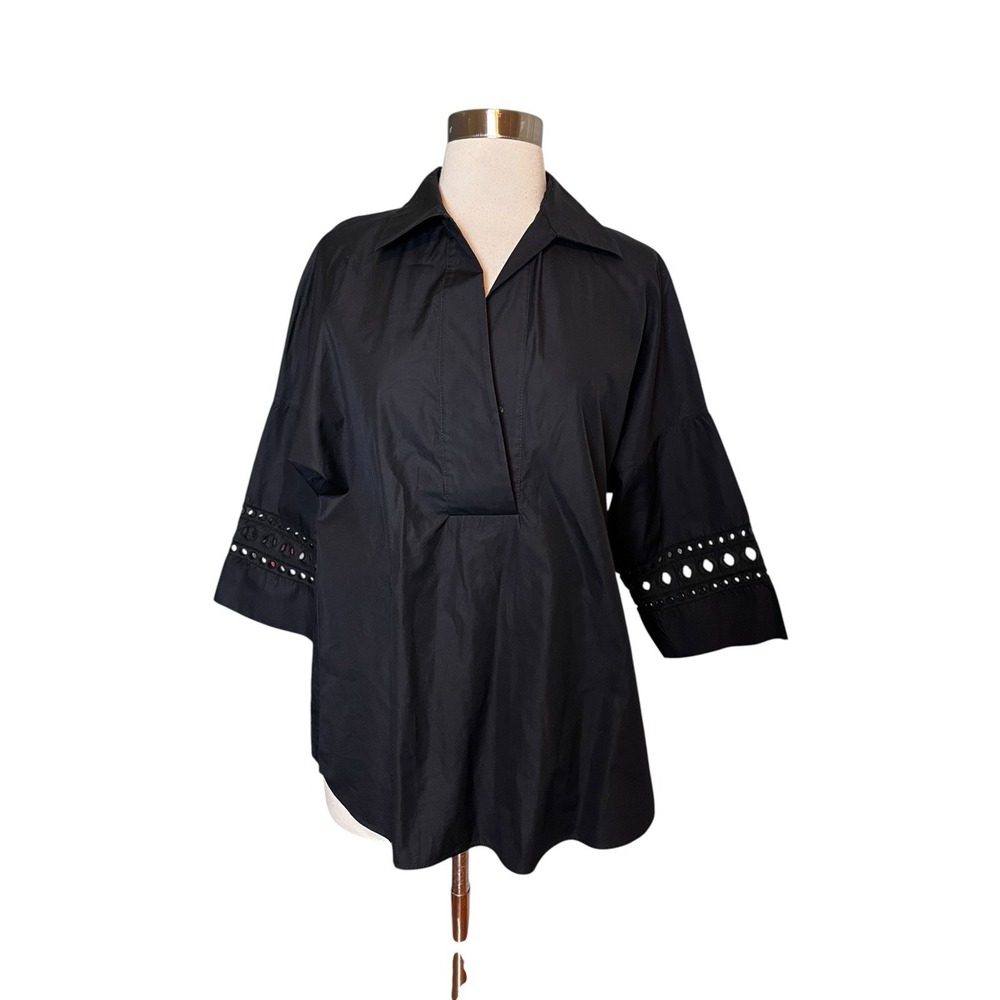 Akris Punto Top Size 6 Black Kimono Perforated Sleeve